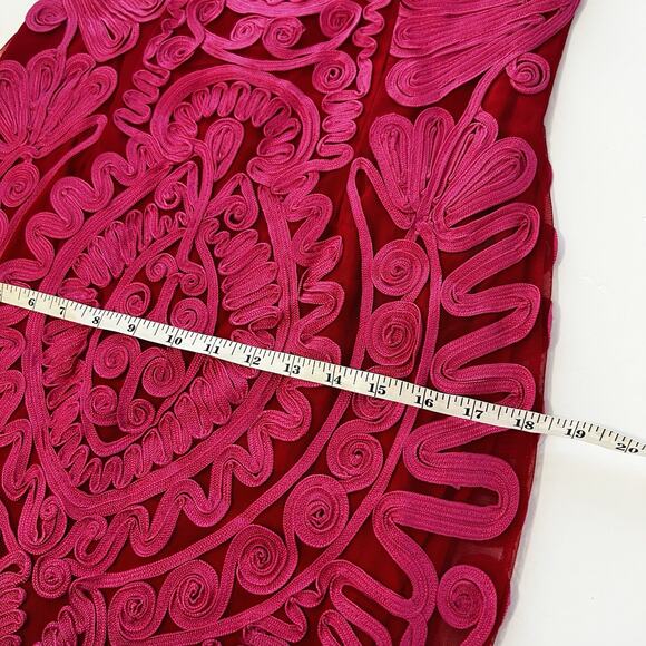 JS Collections Sz 10 Soutache Embroidered Tea-Length Midi Dress Red Hot Pink - Picture 7 of 11